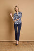 Emreco 3/4 Sleeve Grey Leaf Print Mandarin Blouse – 026102EW